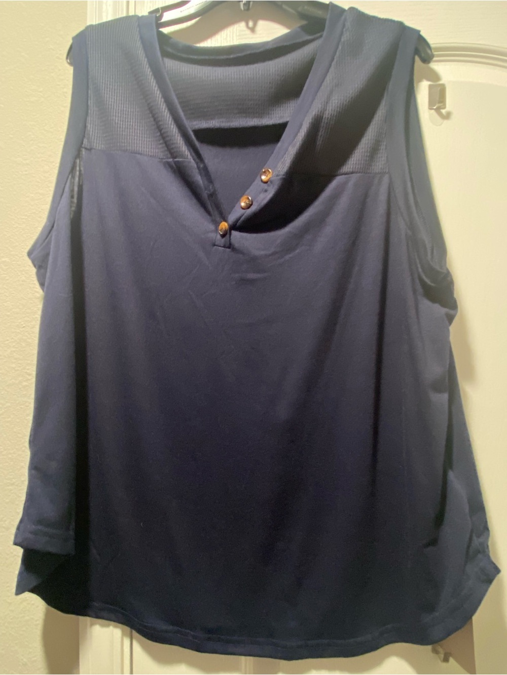 Sleeveless V-Neck Tunic with Button Detail - Navy